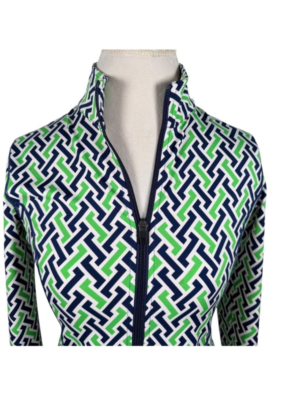 J. McLaughlin Billie Active Jacket Navy Green Geometric Sporty Full Zip Size S - Picture 3 of 11